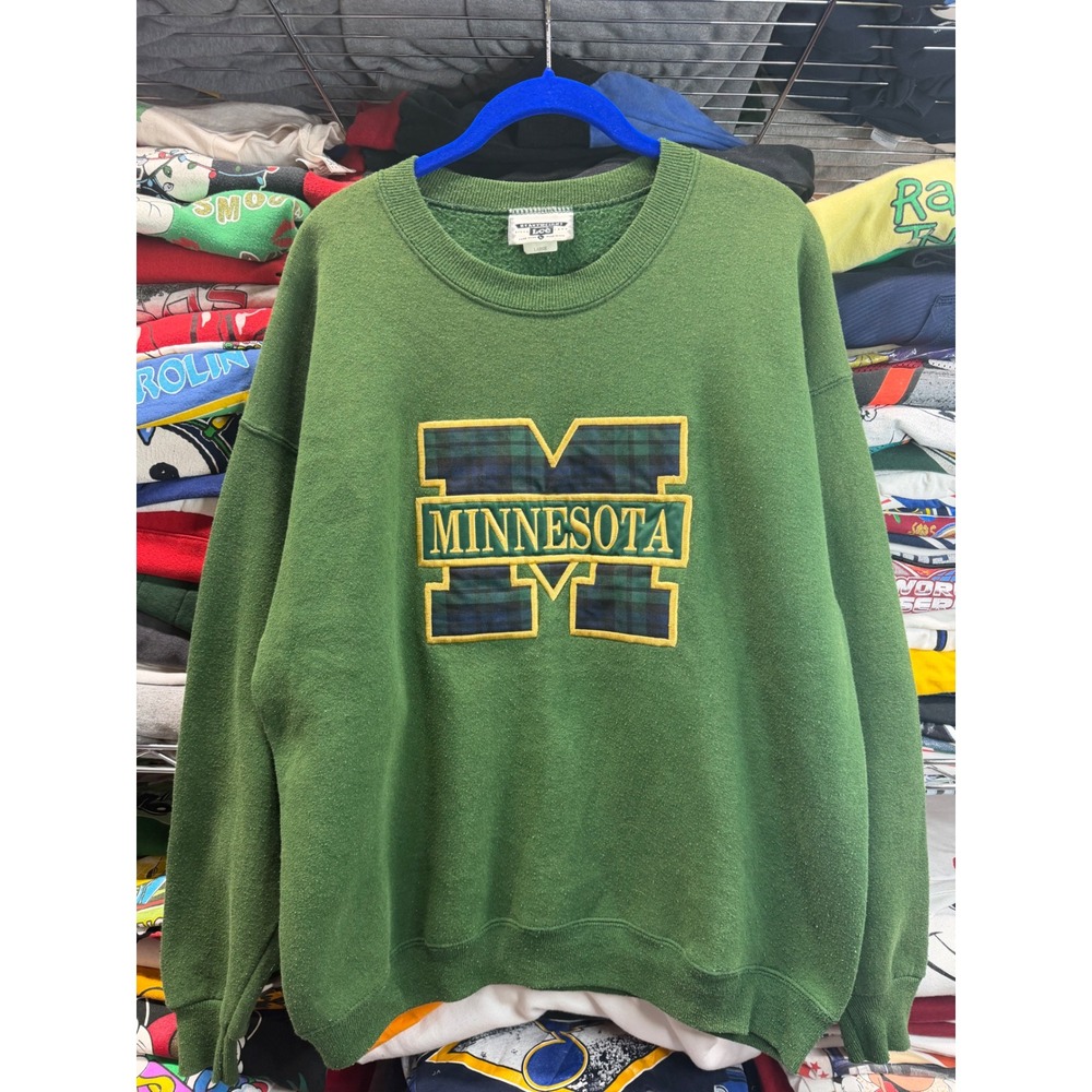 Vintage Lee Heavyweight Minnesota Sweatshirt Green Plaid Graphic Mens Large 90s
